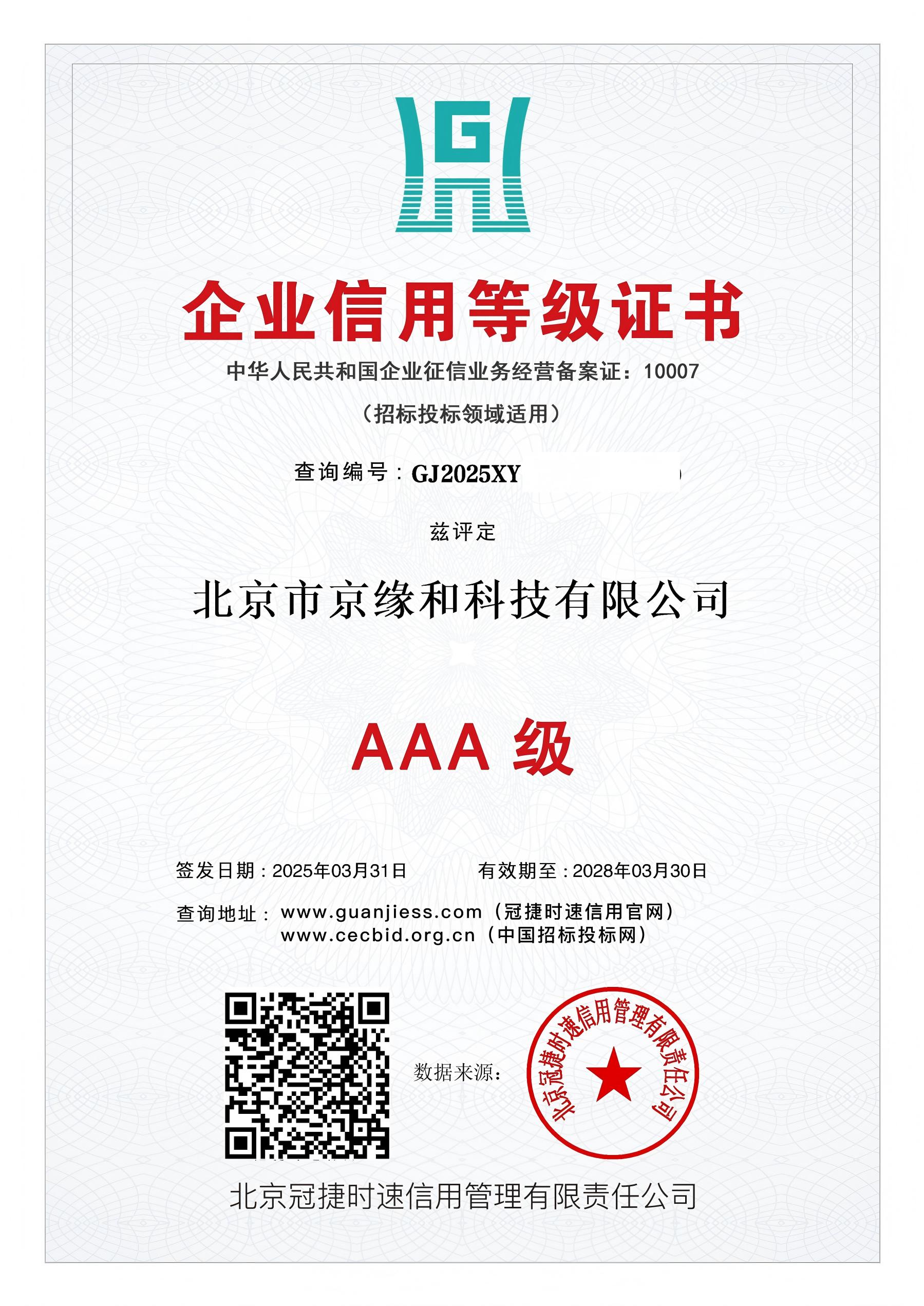 企业信用等级证书
